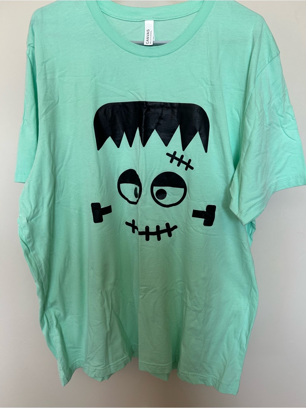 Adult 2x Mint Green Graphic Tee with Monster Face